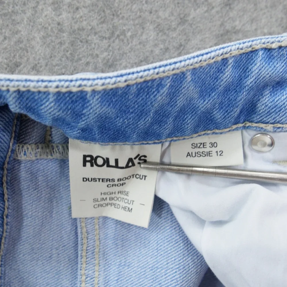 Rollas Dusters Jeans Womens 30 Blue Bootcut Crop High Rise Distressed Light New